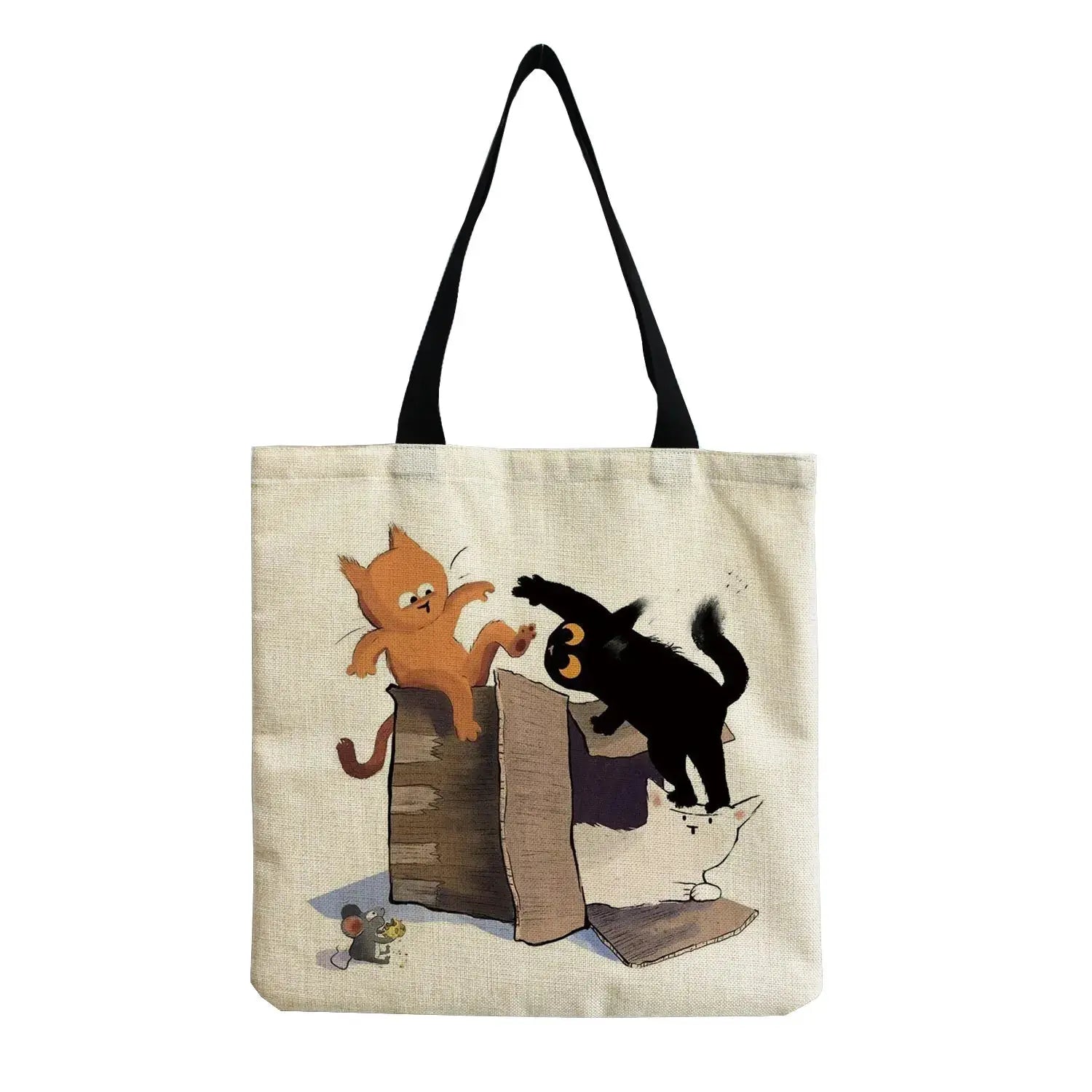 Animal Printed Cartoon Black Cat Tote Fashion Outdoor Women Shoulder Bag Eco Friendly High Capacity Portable Shopping Handbags - Chic Cart