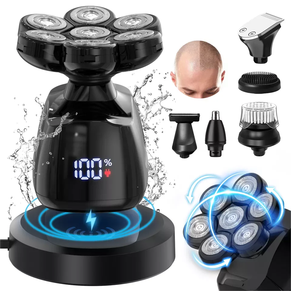 SEJOY 6-in-1 Multifunctional 7D Head Shavers for Bald Men Electric Razor with Nose Hair Trimmer Waterproof Mens Grooming Kit - Chic Cart 
