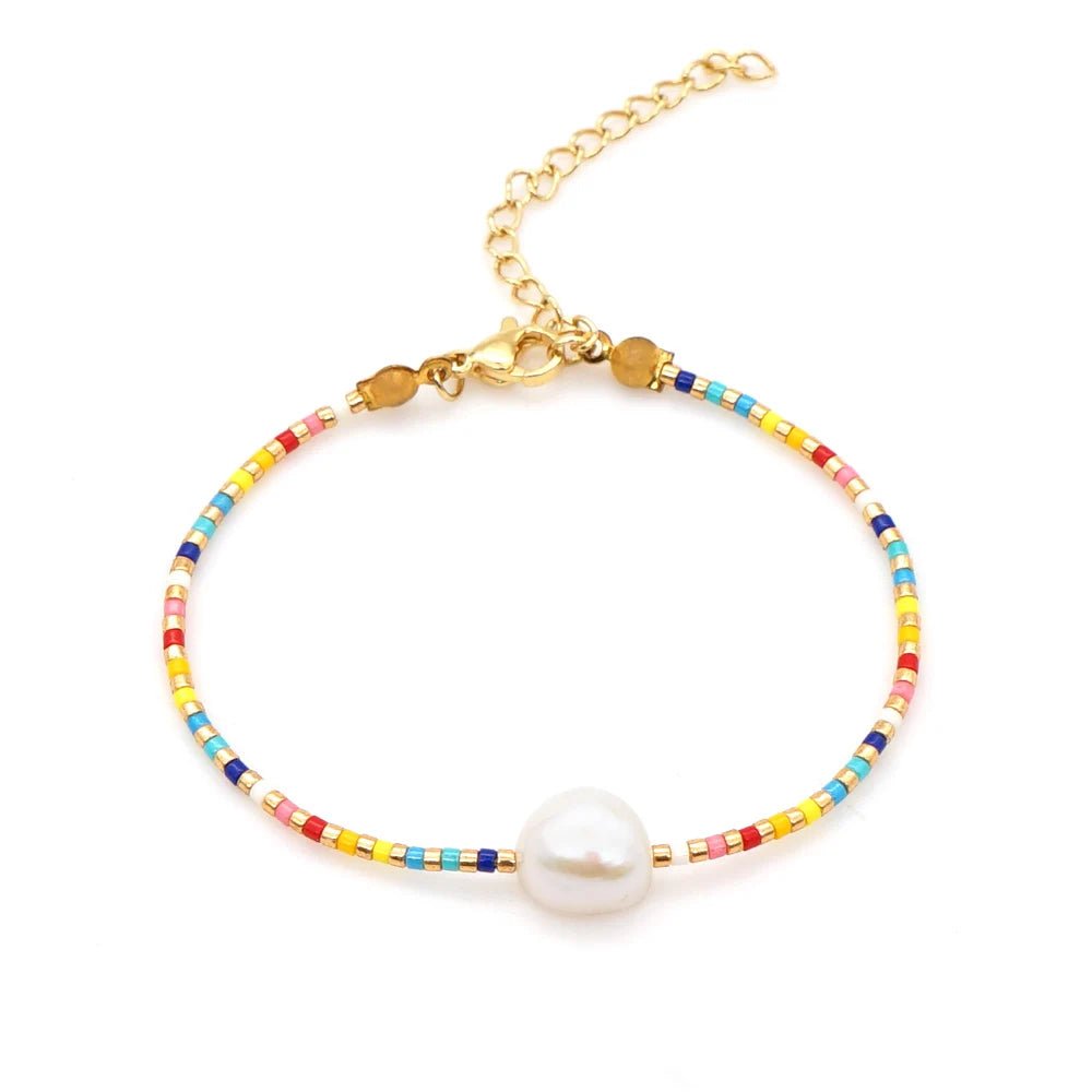 Go2BoHo Faux White Baroque Bracelet Color Contrast Miyuki Seed Beads Adjustable Simple Bracelets for Women Fashion Jewelry Gift - Chic Cart