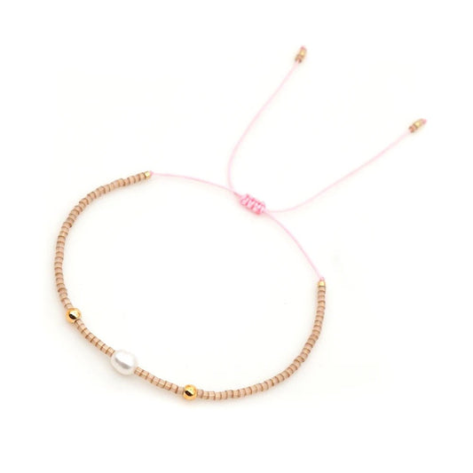 Go2BoHo Faux White Baroque Bracelet Color Contrast Miyuki Seed Beads Adjustable Simple Bracelets for Women Fashion Jewelry Gift - Chic Cart