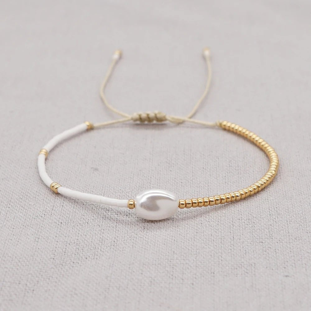 Go2BoHo Faux White Baroque Bracelet Color Contrast Miyuki Seed Beads Adjustable Simple Bracelets for Women Fashion Jewelry Gift - Chic Cart