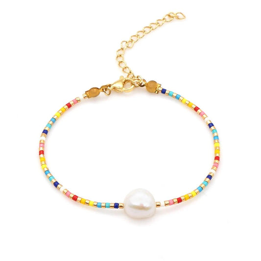 Go2BoHo Faux White Baroque Bracelet Color Contrast Miyuki Seed Beads Adjustable Simple Bracelets for Women Fashion Jewelry Gift - Chic Cart