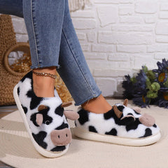 Women's Slippers Home Plush Cartoon Cow Designer Shoes Girls Cute Winter Fluffy Slippers Flats Warm Casual Fur Slides Large Size - Chic Cart